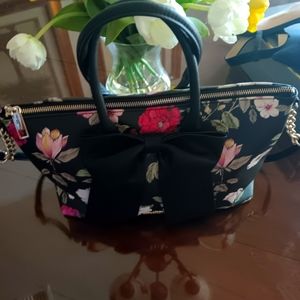 Karl Lagerfeld black flower print purse with adjustable strap